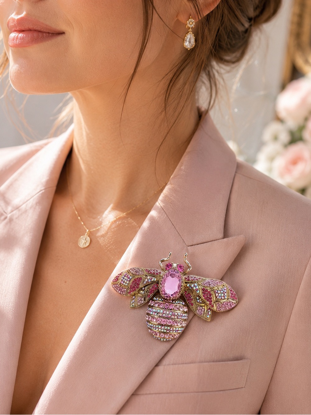 ✨ Crystal Bee Brooch | Pink Rhinestone Statement Pin